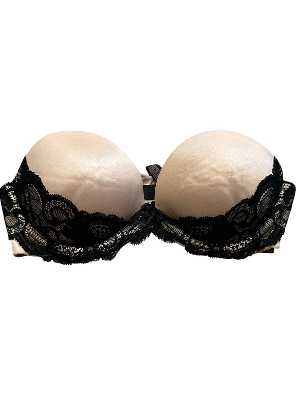 Victoria's Secret Very Sexy Strapless Black Lace Champagne Satin Bra 34B